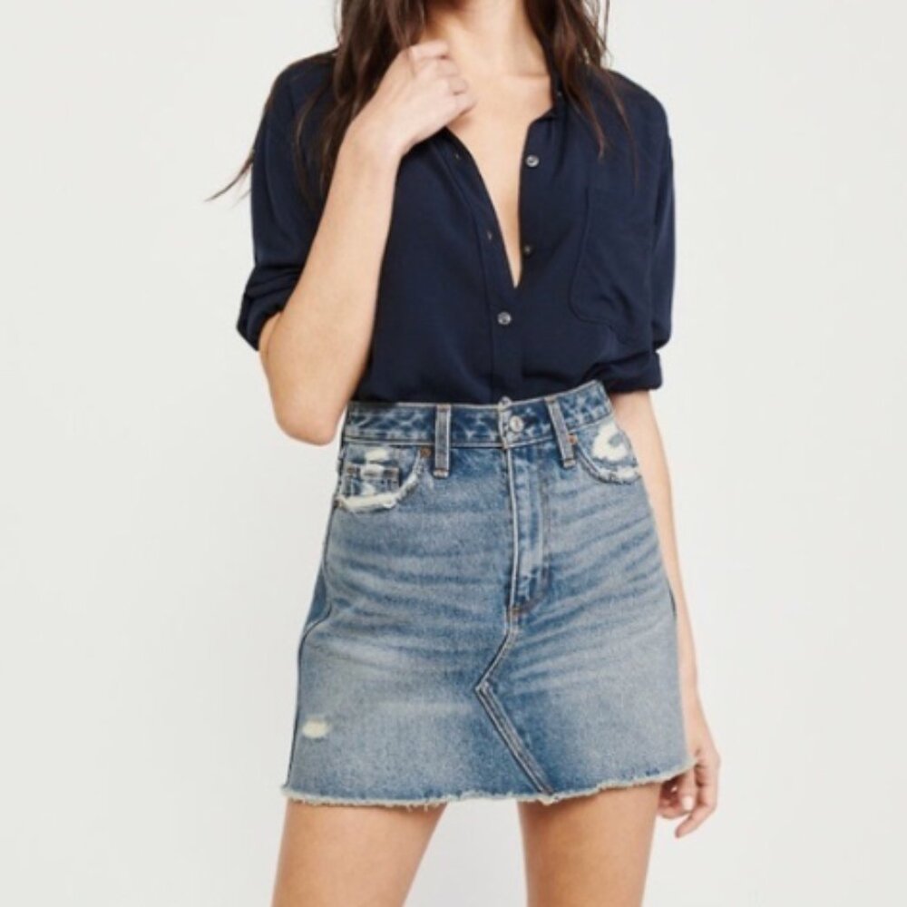 Abercrombie & Fitch Light Blue Distressed Denim Mini Skirt